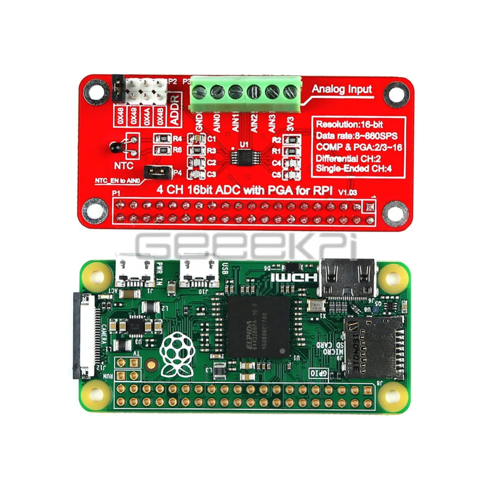 GeeekPi Raspberry Pi 16 бит I2C ADS1115 ADC модуль 4 канала для 3/2 Модель B|channel| |