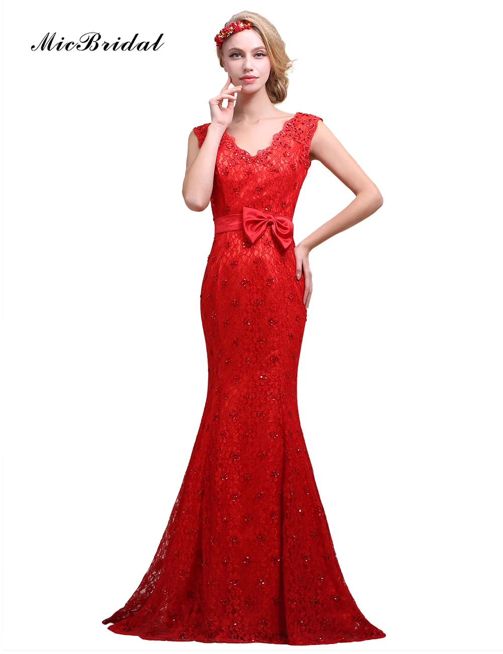 New Arrival 2015 Seductive Red Lace Mermaid Evening Dress ...