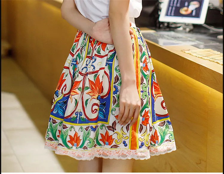 2018 spring summer vintage retro print lace mini casual runways Skirt (A019) Skirts
