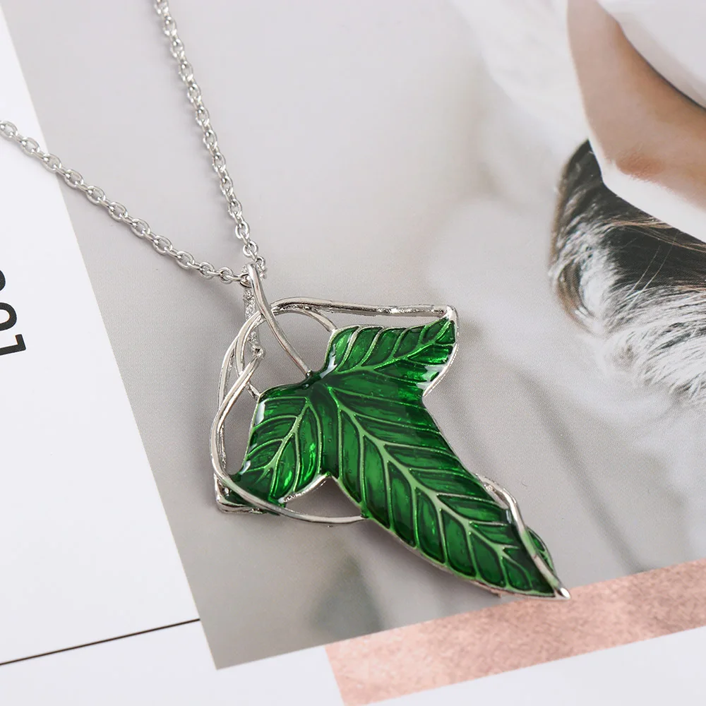 

1PC 2019 Trendy Vintage Necklace Elf Green Leaf Chain Necklace Pendant Elven Pin Jewelry Women Fashion Bijoux Gifts