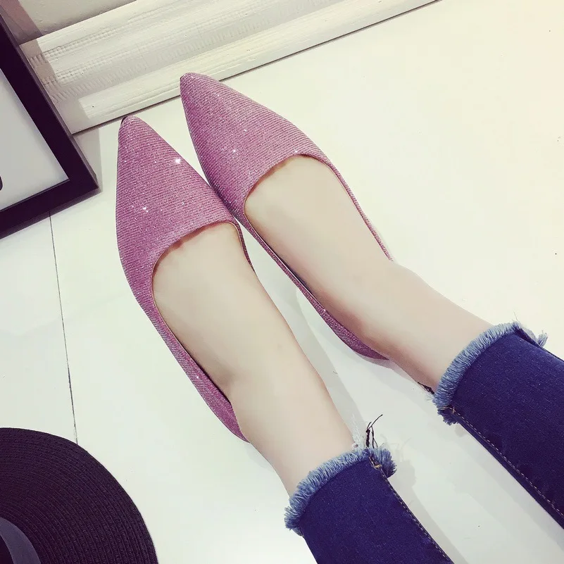 

Spring/Autumn New Fashion Women Flats Shoes Pointed Toe Ballet Flats Single Women's Shoes Sequined Casual Shoes Woman Loafers