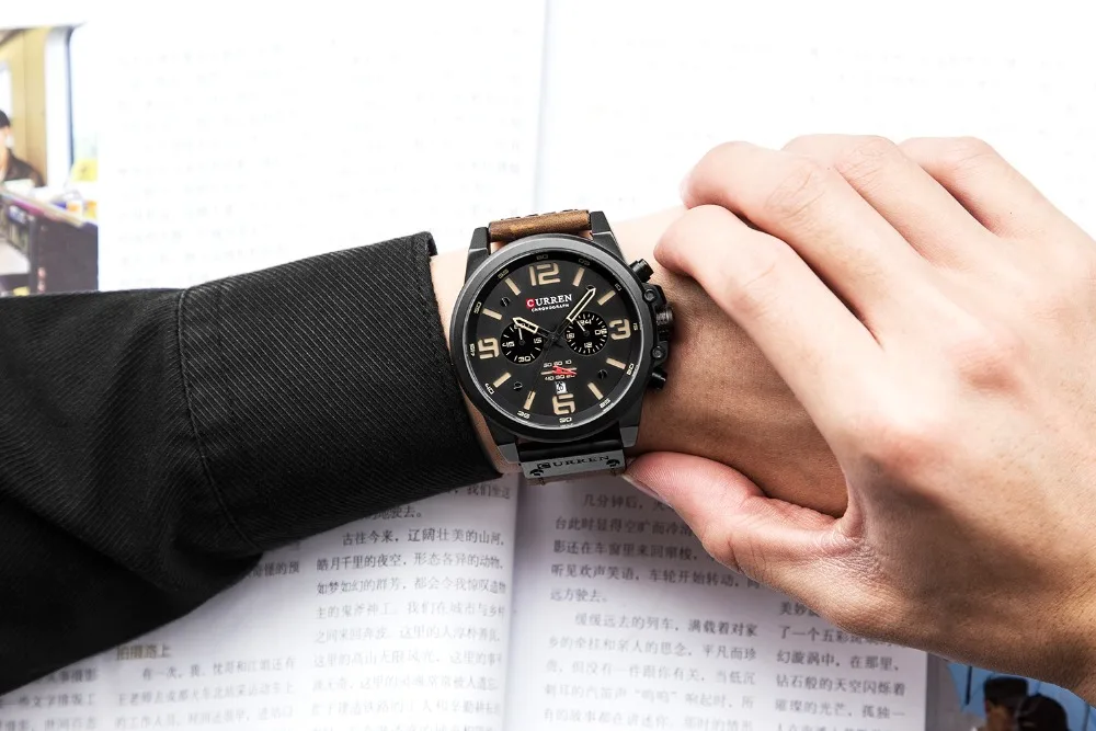 CURREN Мужские повседневные кварцевые наручные часы военные с кожаным ремешком водонепроницаемые часы мужские модные спортивные часы с хронографом Montre Homme