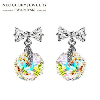 

Neoglory Austria Crystal & Zircon Drop Earrings Exquisite Bow-Knot & Round Ball Style Lady Gift Double Colors Cute Jewelry