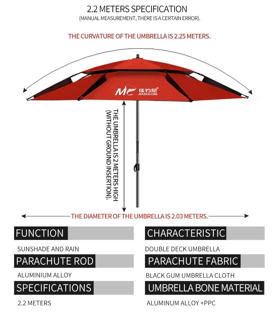 JIADIAONI, 2 м/2,2 м/2,4 м, черная резиновая ткань, для улицы, регулируемый, ультрафиолетовый, защита от солнца, большой зонт для рыбалки, аксессуары