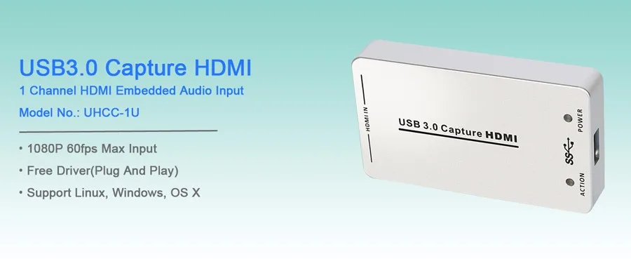 1080P 60fps UVC Бесплатный драйвер HDMI Карта видеозахвата/ЗАХВАТ USB Поддержка USB3.0/USB2.0 захват HDMI для Linux, Windows, OS X