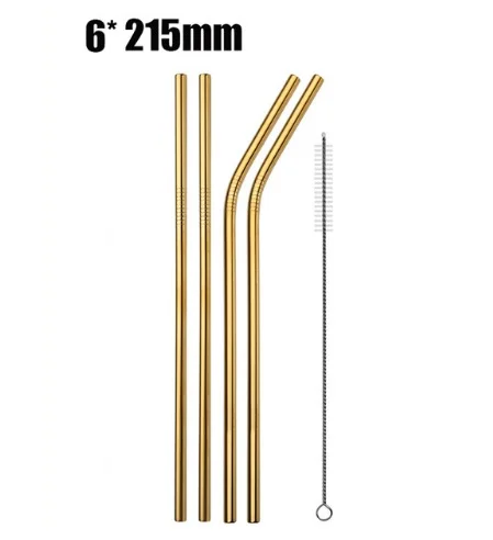 4/8 шт. многоразовый металлический питьевой соломы Высокое качество 304 Нержавеющая сталь красочные черный металлическая соломинка с чистящая щетка 215*6 мм - Цвет: gold