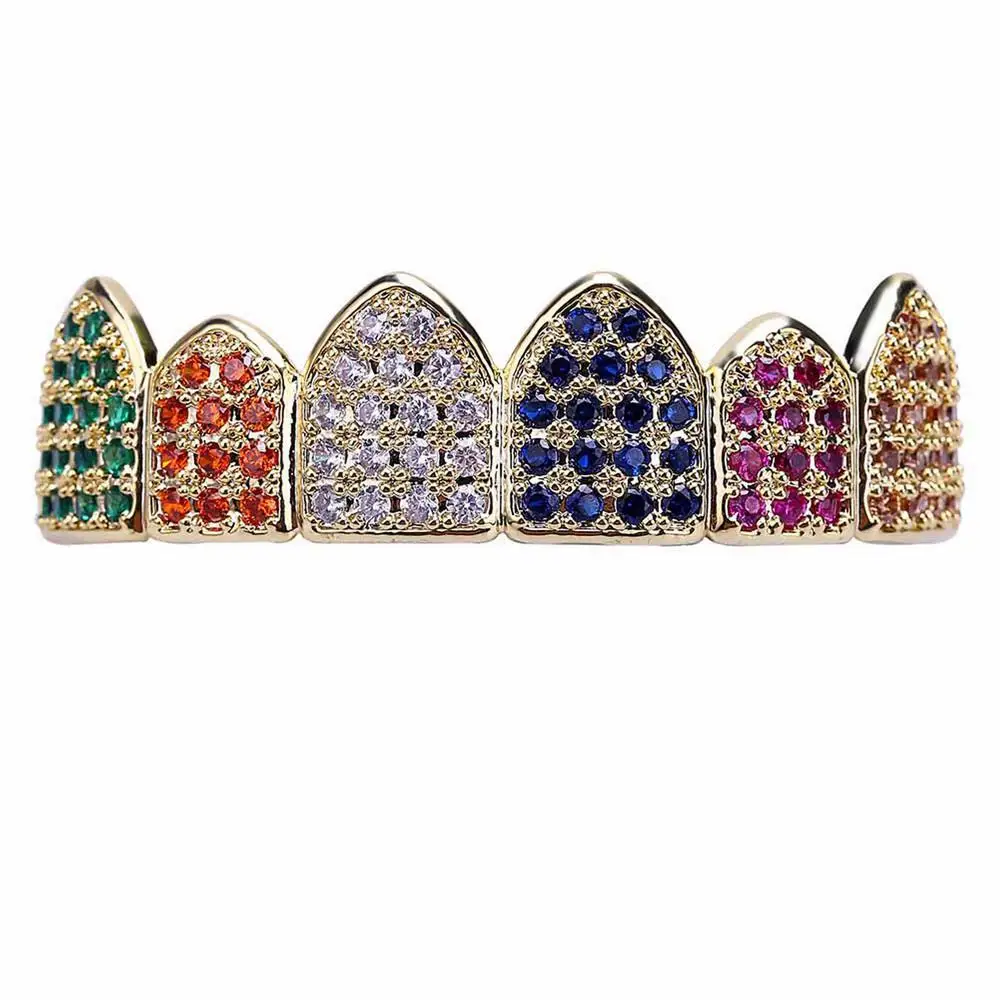 TOPGRILLZ золото/серебро Цвет Grillz многоцветный микро Pave CZ Bling кубический цирконий верх и низ зубы Grillzs хип хоп грили - Окраска металла: G-053-G-T