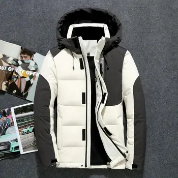 

Thick Warm Men Winter Jacket Patchwork Hooded Mens Down Parka Coat Casual Down Male Overcoat