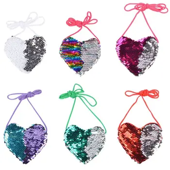 

Sell at a loss! Heart Shape Sequin Coin Purse Glitter Change Wallet Crossbody Bags Lovely Mini Pouch Bag for Teen Girls Kids