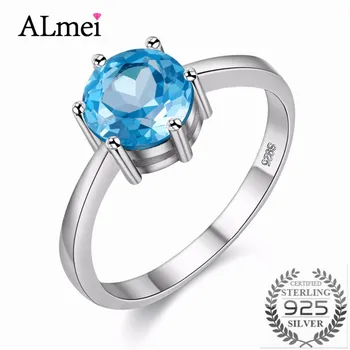 

Almei 1.5ct Natural Sky Blue Topaz Gemstone S925 Sterling Silver Charm Zircon Wedding Fine Jewelry for Women with Box 40% FJ063