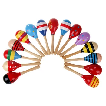 

Random Color!! 2 PCS Wooden Maraca Wood Rattles Kids Musical Party favor Child Baby shaker Toy