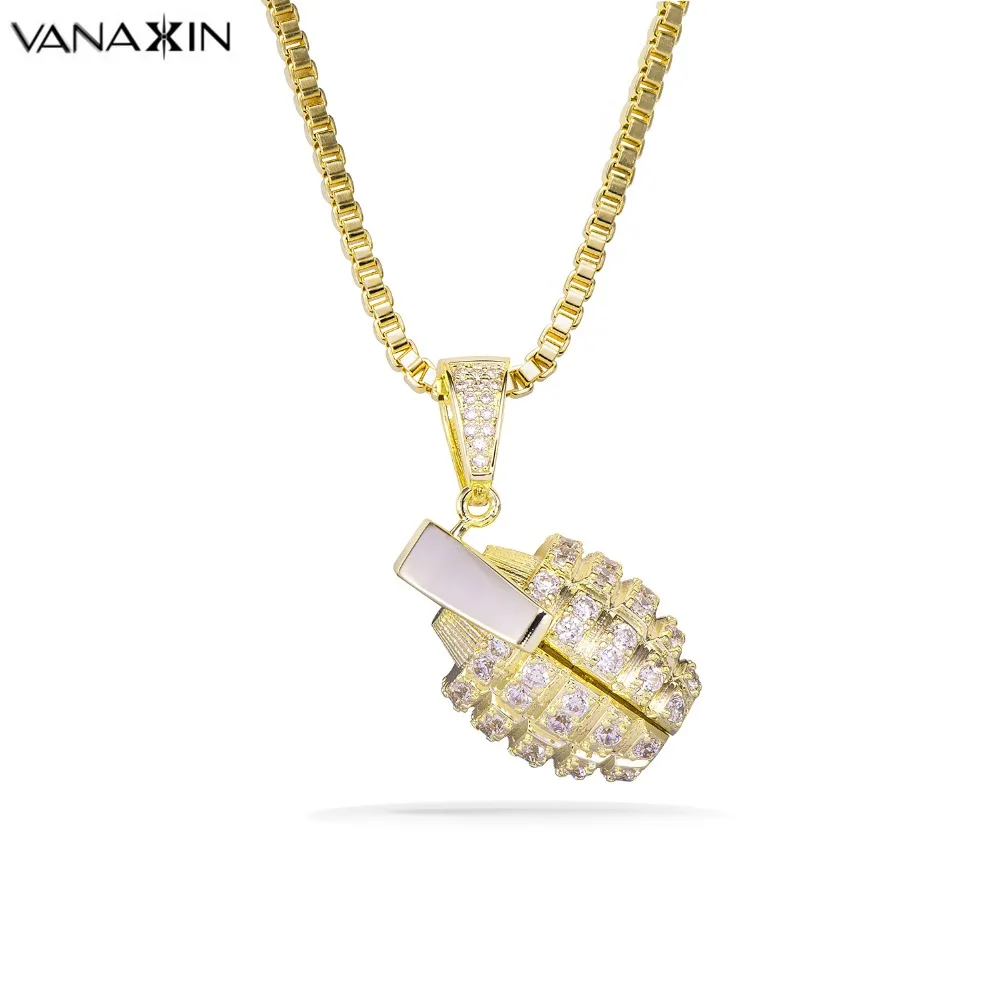 

VANAXIN Hot Men Hip Hop Pendant Necklace Charms Punk Weapon War Jewelry for Army Fans Male AAA Bling Bling CZ Jewellery Box