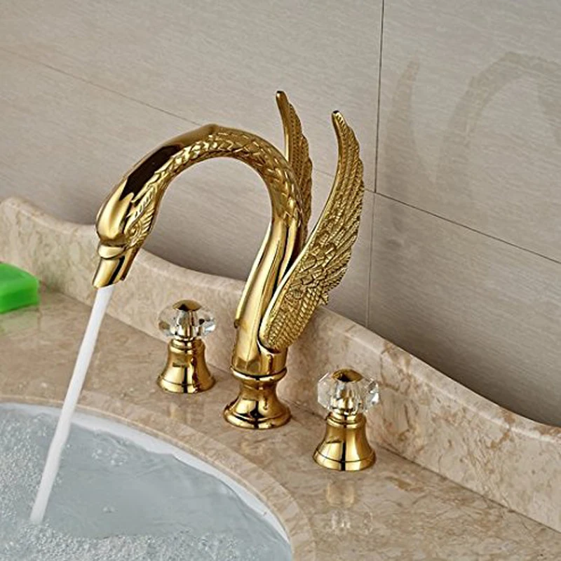 Luxury-Swan-Style-Deck-Mount-Widespread-Basin-Faucet-Two-Handles-Golden-Washbasin-Mixer-Taps