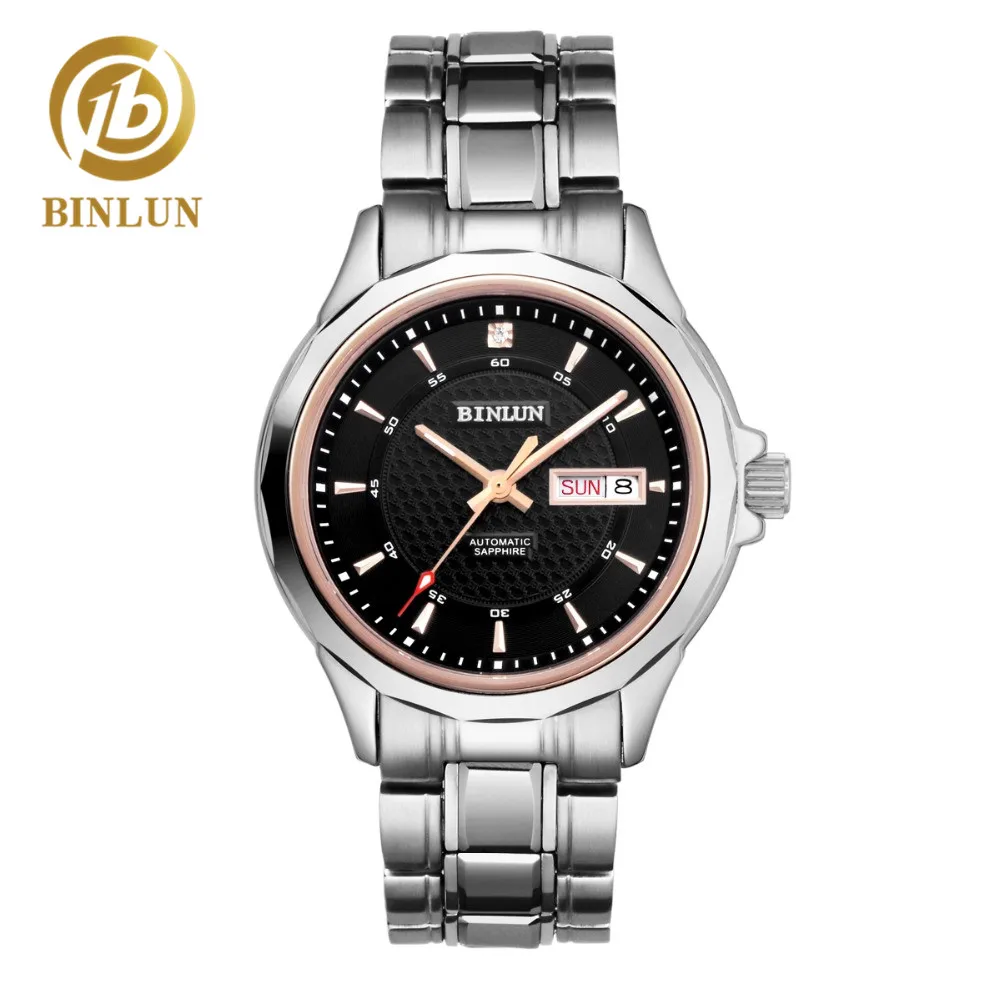 

BINLUN Luxury 18K Gold Men's Business Automatic Watch Date Week Display Waterproof Scrathproof Top Business Mechanical Men Watch