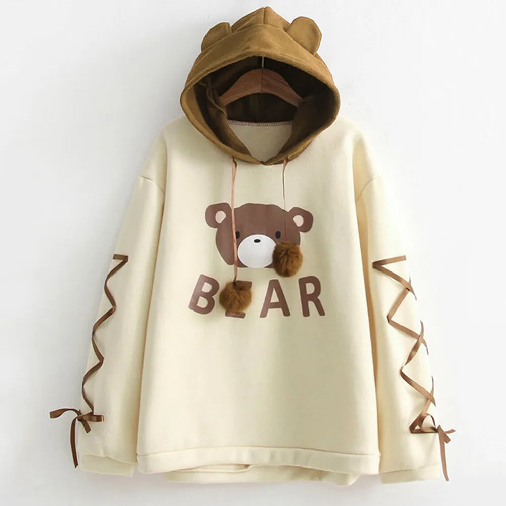Funny Winter Double Flannel Rabbit Ear Bear Shape Hoodie Fluffy Coat Fashion Anime Hoodie Fuzzy Coat