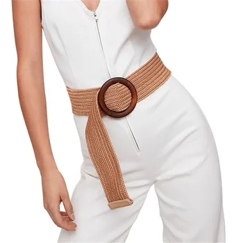 

Braided Belt with Wooden Buckle Ladies Casual Solid Luxury Fashion 2019 Dress Summer High Quality Woven Women straw Belt Wood