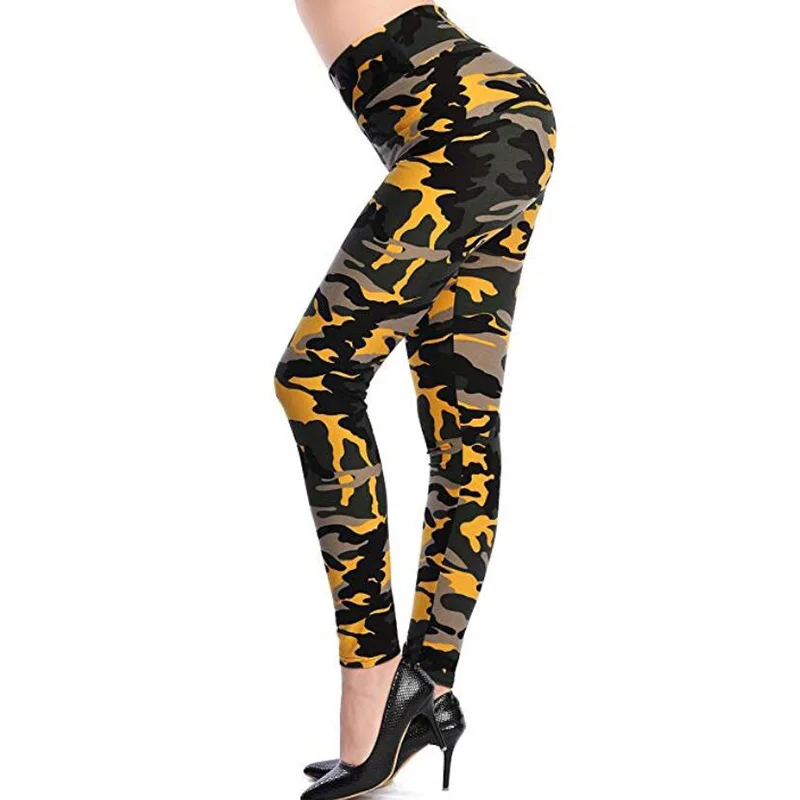 YSDNCHI напечатанные камуфляжные леггинсы для фитнеса для женщин модные Обтягивающие Леггинсы пуш-ап эластичные тонкие спортивные штаны - Цвет: PD98 Camo Yellow