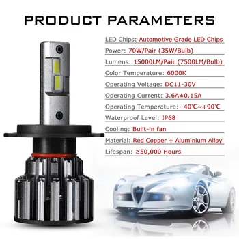 

LED H11 9006 9005 Car Headlights Bulbs 70W 15000LM Decoder Automobile LED Headlamp Front Lights 6000K 12V 24V D40