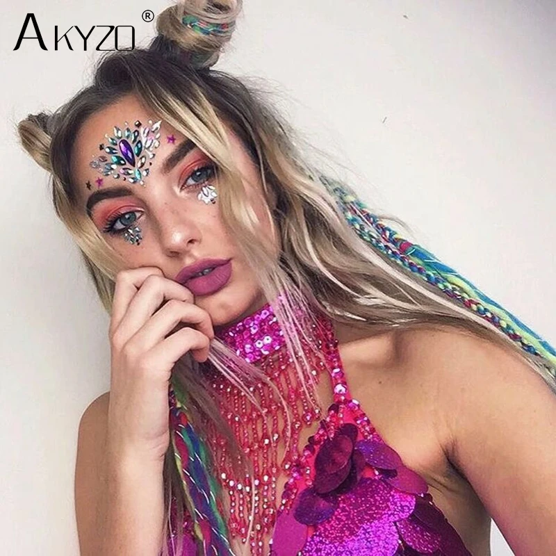 Chicque Rhinestone Face Jewels Mermaid Face Gems Glitter Crystal Eyes Face  Stickers Stone Rave Party Festival Sticker Jewels for Women and Girls 2PCS