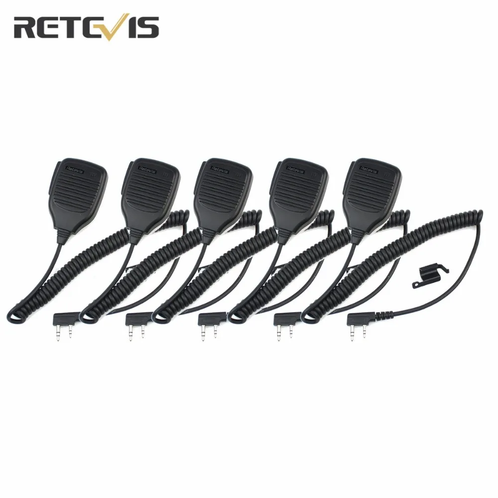 5 pcs Retevis Speaker Walkie Talkie Mic 2 Pin PTT Speaker Mic Handheld Remote For Baofeng 888s/UV-5R/UV-5RA Retevis C9001A