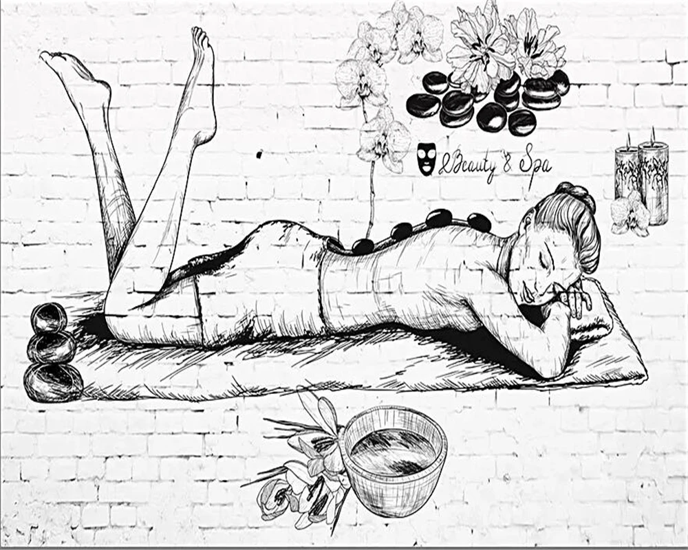 Beibehang Wallpaper Simple Hand Painted Beauty Salon Health Club Foot Bath Massage Shop Decoration Background 3d Wallpaper Wallpapers Aliexpress