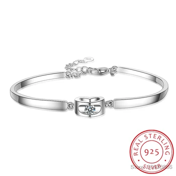 

Delicate 925 Sterling Silver Bracelets For Women Dazzling CZ Zirconia Love Heart Bracelet (16cm+3.5cm) pulseira S-B224