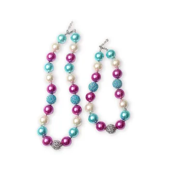 

2020 Wholesale Handmade Colorful Bubblegum Jewelry Necklace Sets 2 Sets/lot Gumball Beaded Parent child necklace Photo Prop
