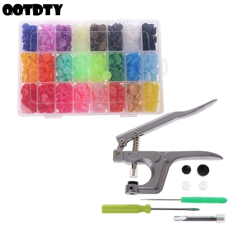

360pcs Plastic Resin T5 12mm Snaps Button Fasteners Press Stud Poppers With Pressure Plier Tool Set Kit