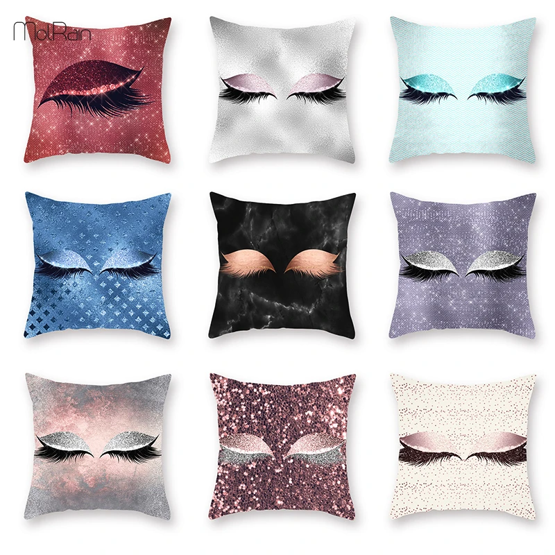 

3D Eyelashes Pattern Cushion Cover Decorative Pillows Cover Polyester Square Cushions Home Decor Eye Lashes Print Pillowcase