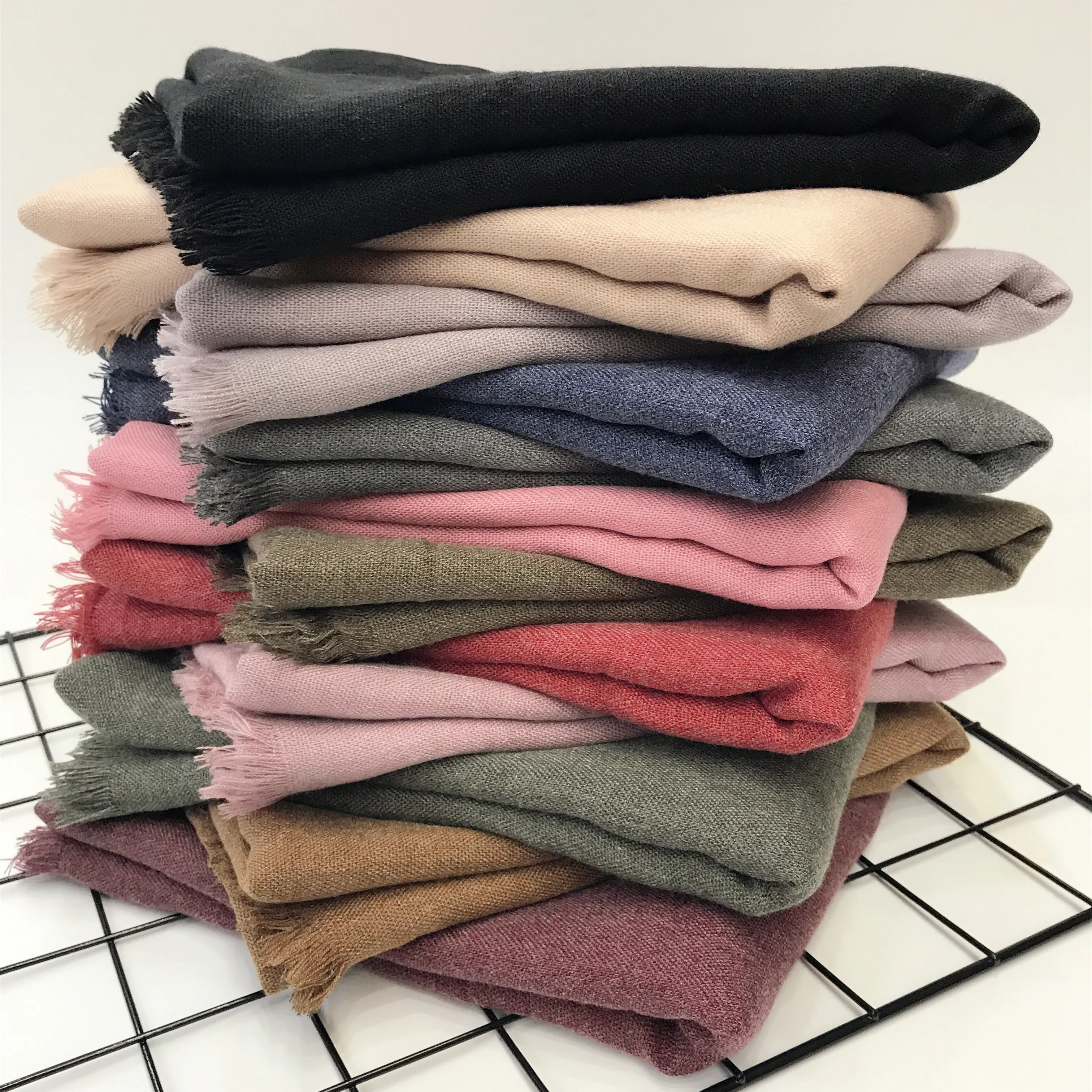 

hot sale pure color cotton fringed scarf Women Fashion pashmina warm Stretch scarves shawl dusty print style muslim hijab