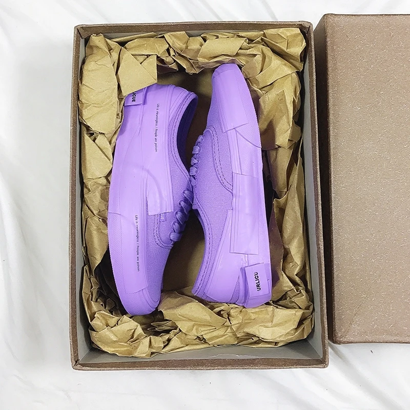 

2018 Summer Women shoes Latest Fashion Color Purple Canvas shoes Thick crust Flat Lacing Harajuku Shoes.
