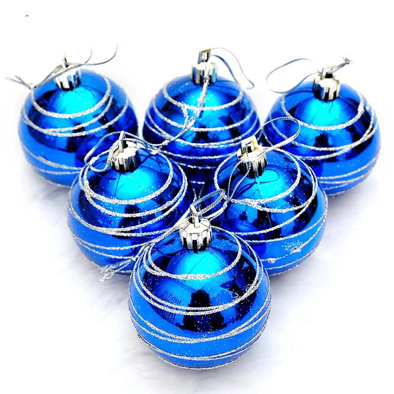 

6pcs Christmas Gift Hanging Xmas Tree Ornament Balls 6cm Striped Color Drawing Christmas Decorations For Home