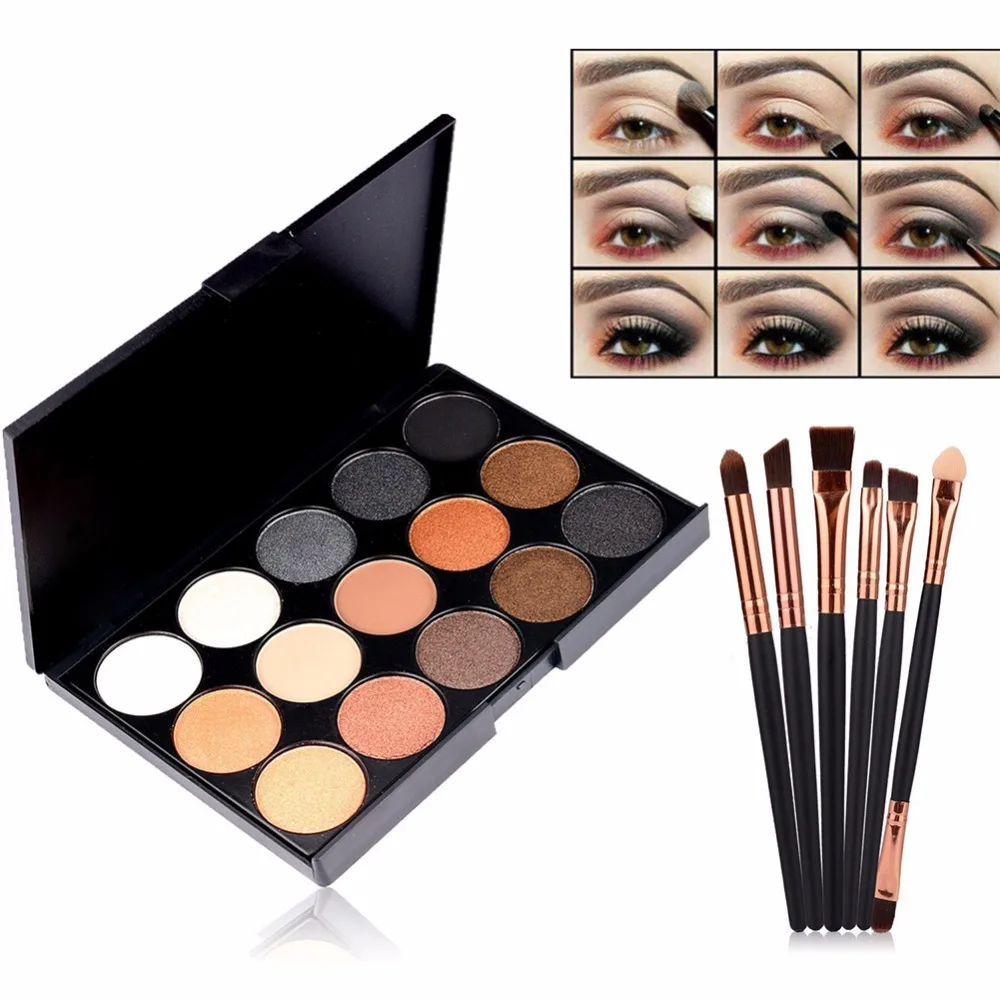 Aiface 15 Colors Eyeshadow Palette + 6pcs Make Up Brushes Set Eyeshadow Cream Makeup Palette Set