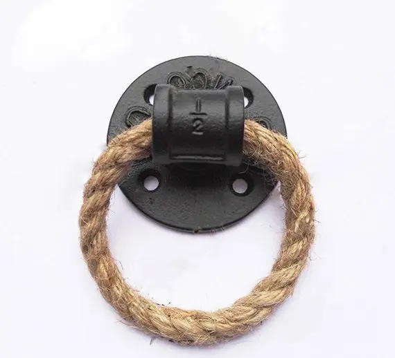 1.26'' Vintage Drop Ring Drawer Knobs Hemp Rope Black Bronze Wardrobe