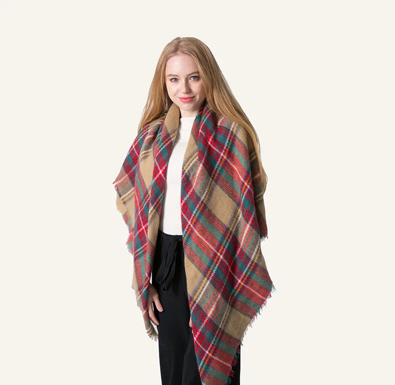Новинка, дизайнерский женский зимний клетчатый шарф, квадратная Пашмина бандана, Кашемировое плотное одеяло, вязаные теплые мягкие шали и накидки