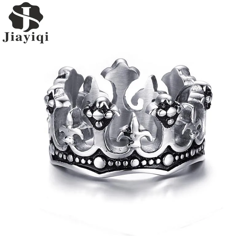 

Jiayiqi Vintage Male Biker Ring for Men Crown Stainless Steel Ring for Wedding Party Gifts Punk New Arrival Men Jewelry