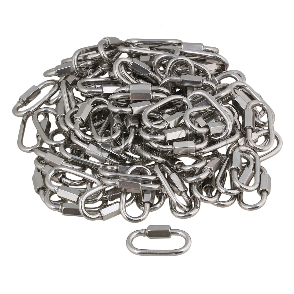 

CNBTR Multifunctional 304 Stainless Steel Carabiner Quick Oval Screwlock Link Lock Ring Hook M4 Pack of 100