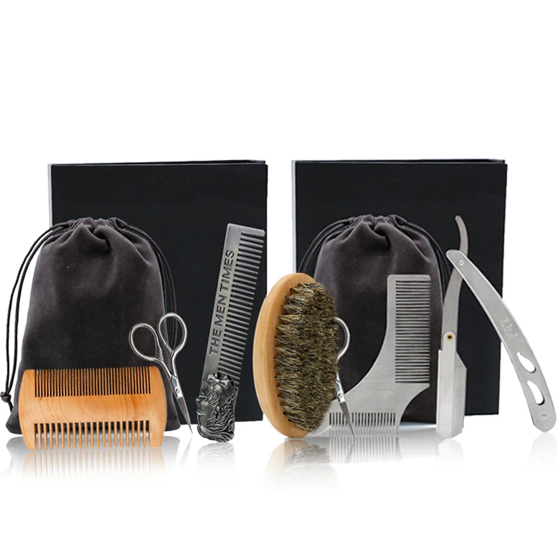 

Portable Styling Accessories Stainless Steel Shaver Comb Scissors Shaving Brush for Men Hair Beard Shape Trim Style Barber Tools