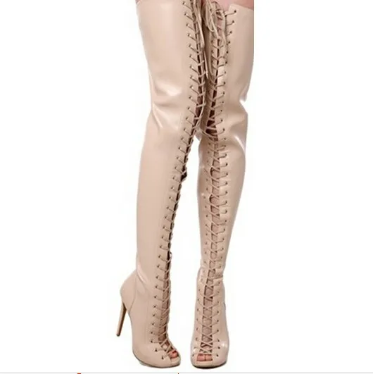 Cuir Talons Le Grande Nouvelle Bout 13 Sur As En Taille as Ouvert Mode Dentelle Picture Genou Femme up À Sexy Picture Bottes Hauts Cuissardes D'été HH6AZwq