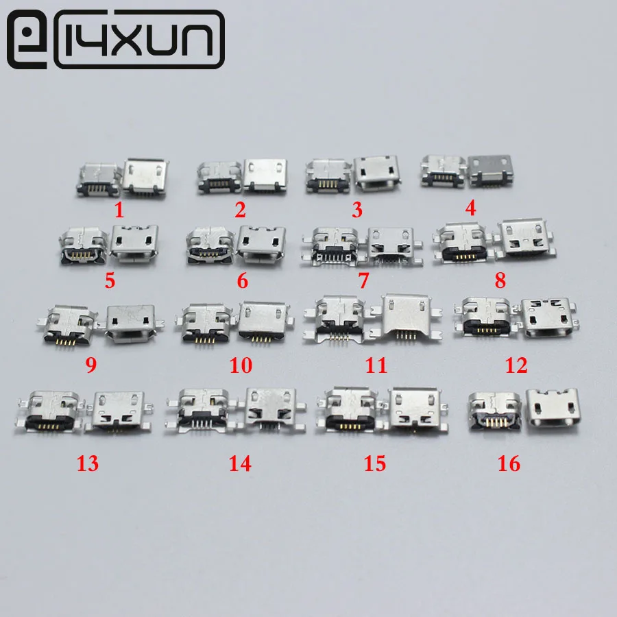 

EClyxun 16 models=16pcs mini Micro USB 5P,5-pin Micro USB Jack,5Pins Micro USB Connector Tail Charging port socket plug power