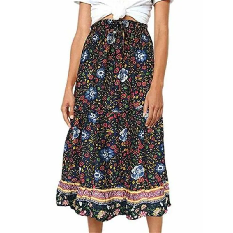 

Vintage Floral Print Long Skirts Women High Waist Midi Skirt 2019 New Summer Sexy Wrap Skirt Ladies Beach Holiday A-line Skirts