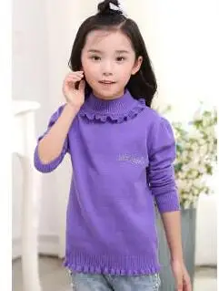 Осенняя детская одежда, Свитера для девочек, Хлопковые вязаные пуловеры с высоким воротником для маленьких девочек, Свитера для девочек, Детский свитер - Цвет: purple
