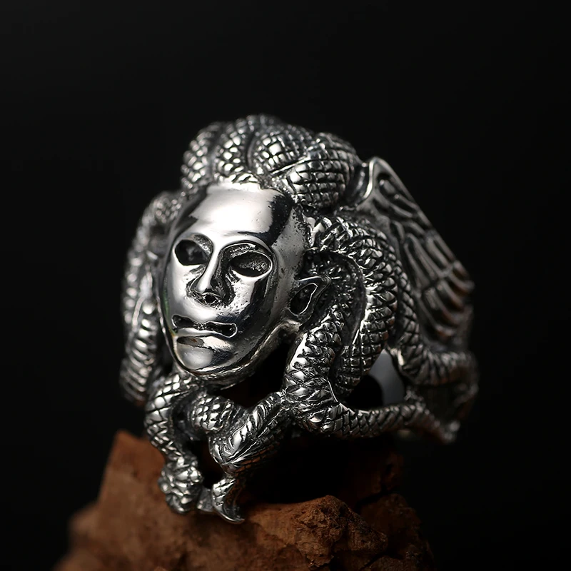 ZABRA Luxury Solid 925 Sterling Silver Men Ring Budda God Head Vintage Black Color Punk Mens Rings Domineering Gothic Jewelry