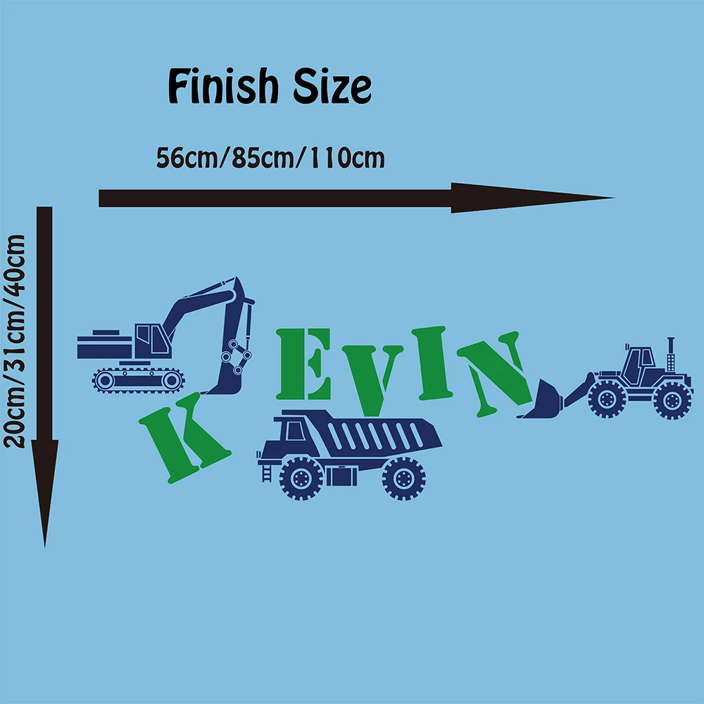 Custom Name Construction Truck  Bulldozers Wall Sticker Boy Room Bedroom Personalized Name Construction Crane Wall Decal Vinyl  (1)