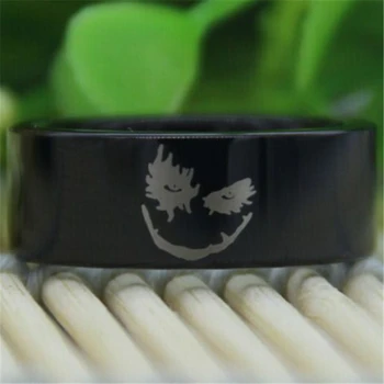 

Free Shipping Top Quality Fine Jewelry Hot Sales 8MM Black Pipe The Joker Face Design Men's Comfort Tungsten Wedding Band Ring