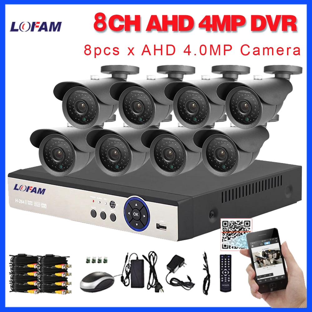 

LOFAM 8CH DVR System 4MP AHD DVR Kit Video Surveillance System 8CH Metal Outdoor Waterproof 4.0MP CCTV Security Camera System