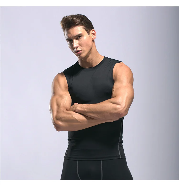 Новая спортивная футболка без рукавов для бега, компрессионная одежда, спортивная рубашка, мужские спортивные рубашки