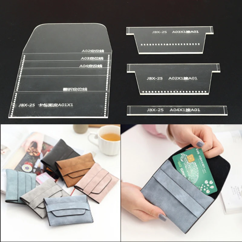 Practical Acrylic Leathercraft Tool Fashionable Card Bag Coin Purse Leather Making Template DIY Handmade Wallet Making Stencil