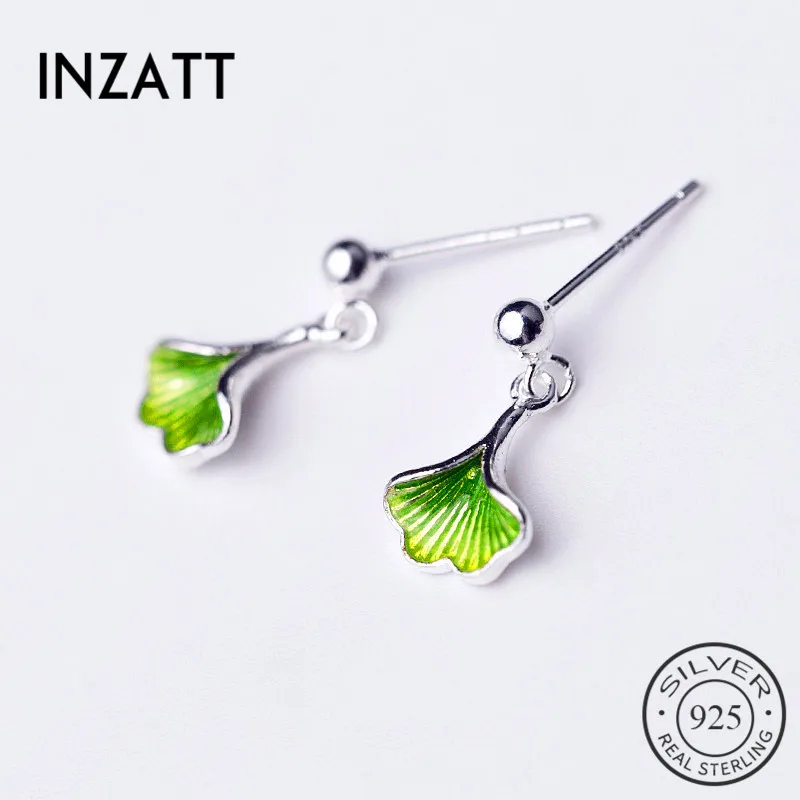 INZATT Real 925 Sterling Silver Leaf Green Red Color Enamel Dangle Drop Earrings For Fashion Women Party Minimalist Jewelry | Украшения и
