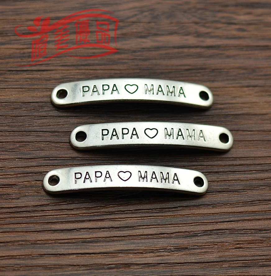 

50pc/lot 7 x44mm ancient silver bar papa love mama plate free shipping